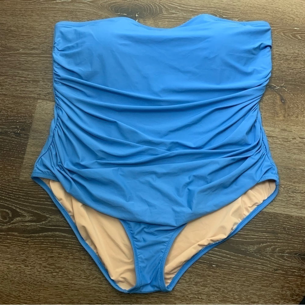 J.crew Womens blue ruched bandeau one piece swimsuit 22
